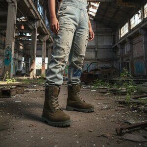 Bueno Stella Combat Boots Green Suede Ankle Booties Women's Size 5.5